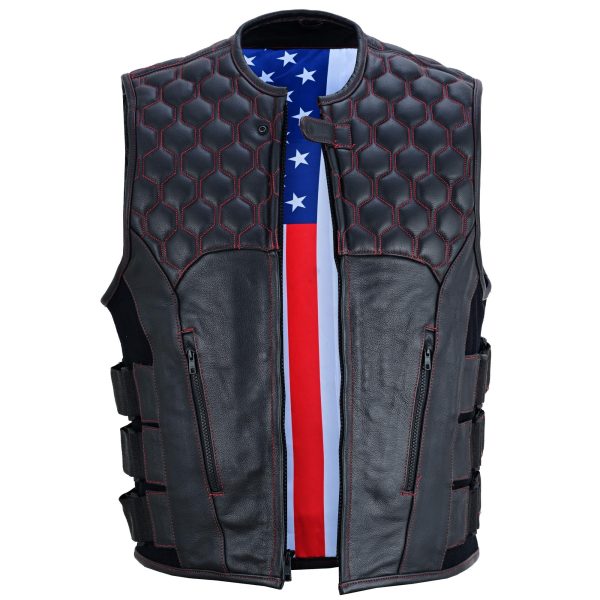 SWAT Style Men's Motorcycle Leather Vest